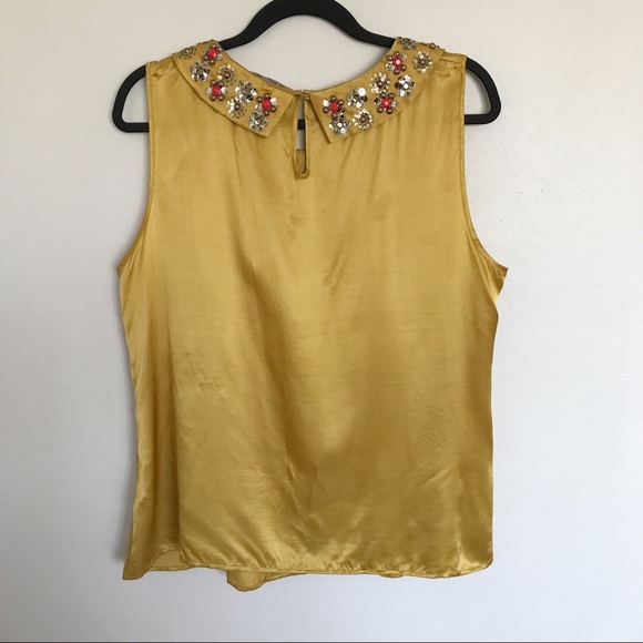 Boden Gold Silk Blend Embellished Collar Sleeveless Blouse US14 - Picture 7 of 12